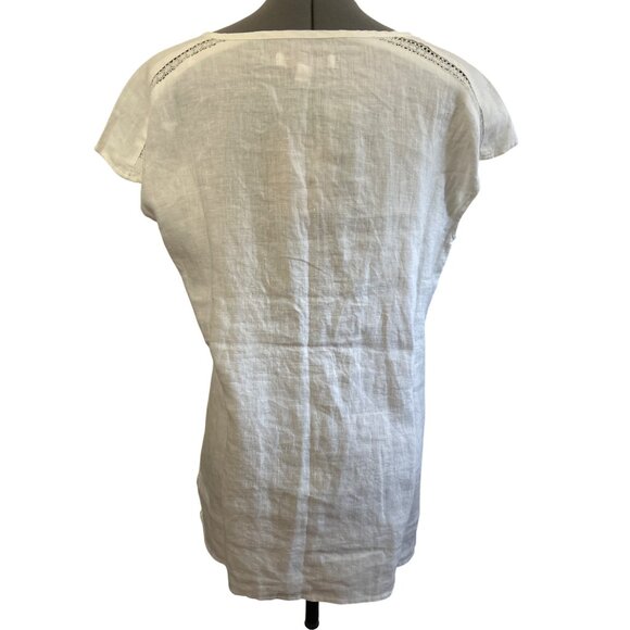 Ellen Tracy Womens Ivory Crochet Trim Cap Sleeve Tunic Top Linen Size Medium - Picture 3 of 7